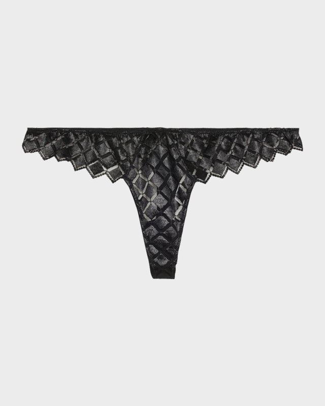 Lamine Diamond-Embroidered Thong
